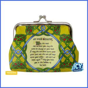 Leather Clip Coin Purse with Irish Blessing Design